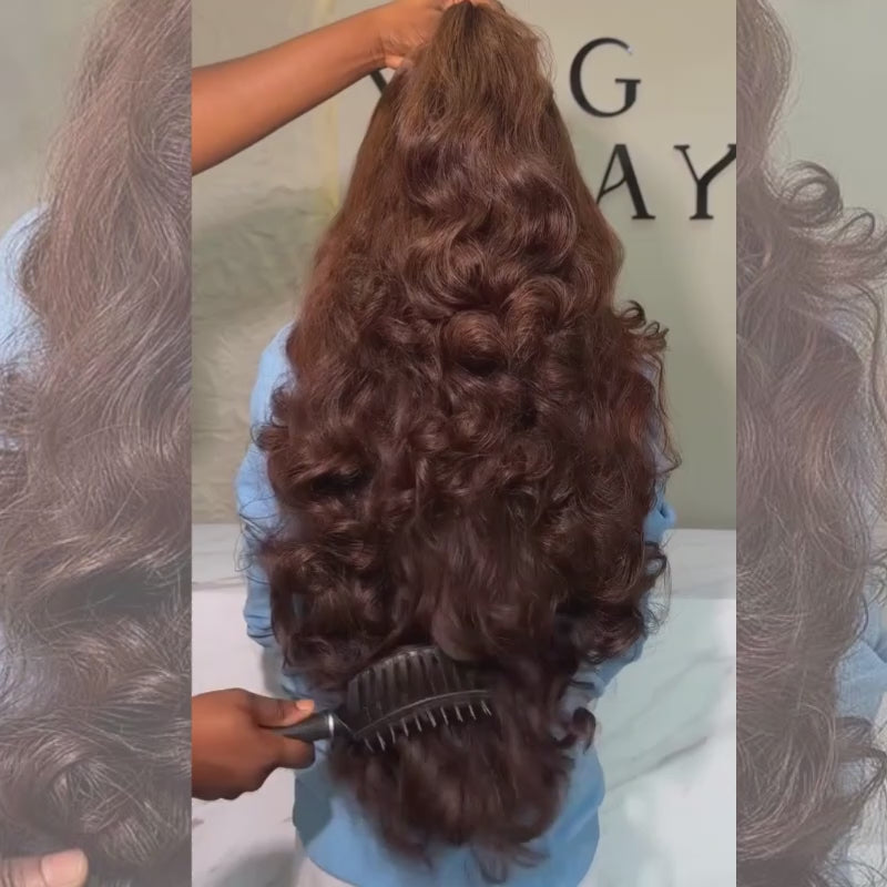 SZC Chocolate Brown Bouncy Loose Wave 300 Density 13x4 Lace Front Human Hair Wigs