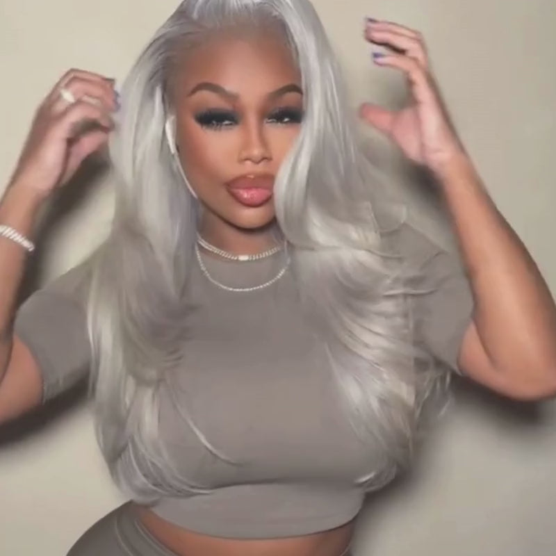 SZC Sliver Gray Color 13x4 Lace Front Virgin Human Hair Wig 200 Density