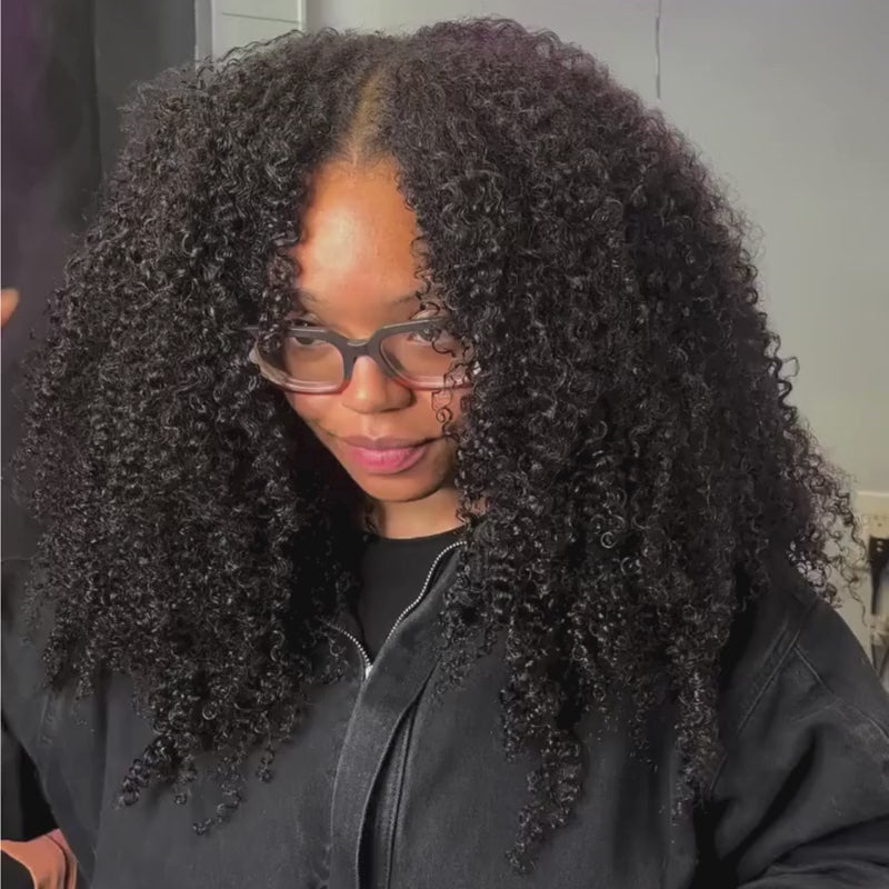 SZC Fluffy Kinky Curly Coils Short Bob Natural Black 13x4 Lace Frontal Human Hair Wigs