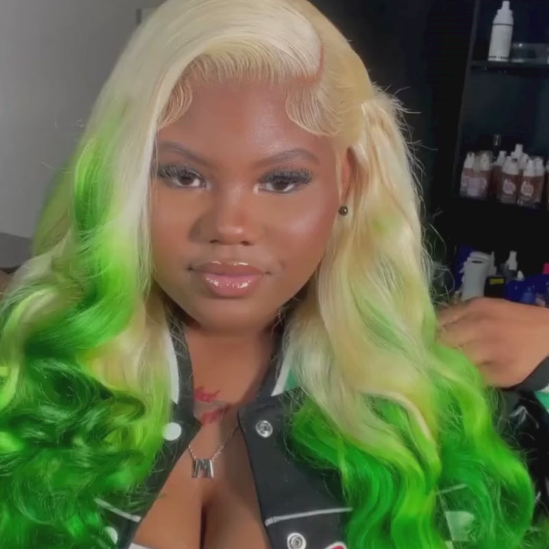 SZC Ombre Blonde Green Body Wave 13x4 HD Lace Front Virgin Human Hair Wigs