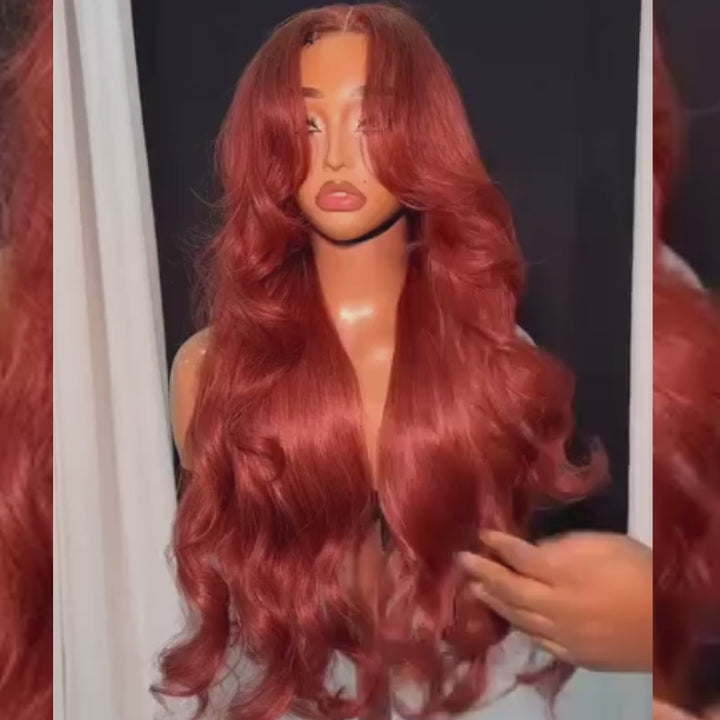 SZC Copper Auburn Red 250 300 Density 13x4 Lace Front Human Hair Wig