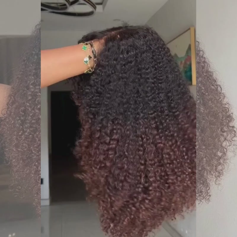 SZC 250 300 Density Fluffy Kinky Curly Coils 13x4 Lace Front Human Hair Wig