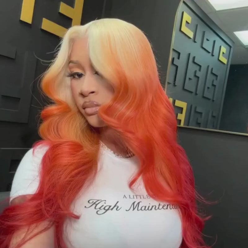 SZC Ombre Blonde Ginger Straigt Body Wave 13x4 Lace Front Human Hair Wigs