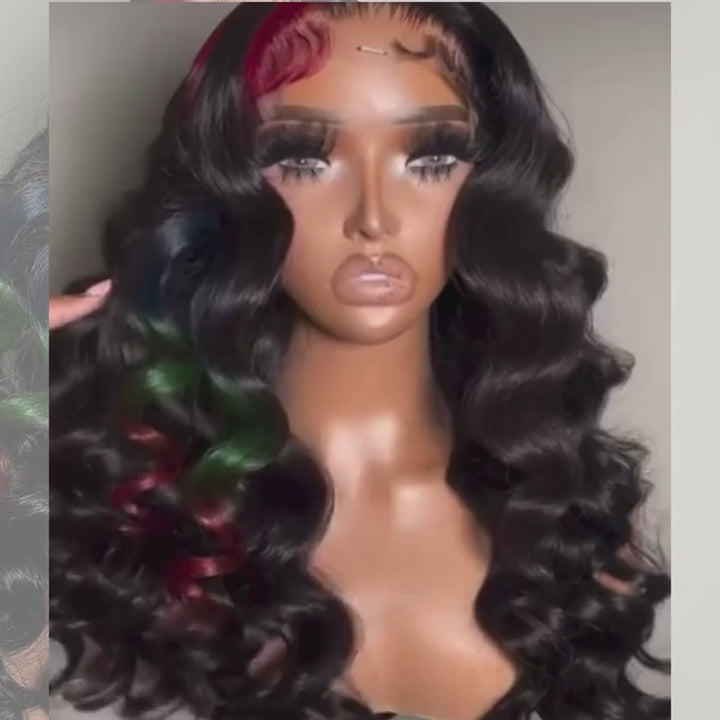 SZC Black Red Blue Green Multi Color 13x4 Lace Front Human Hair Wig