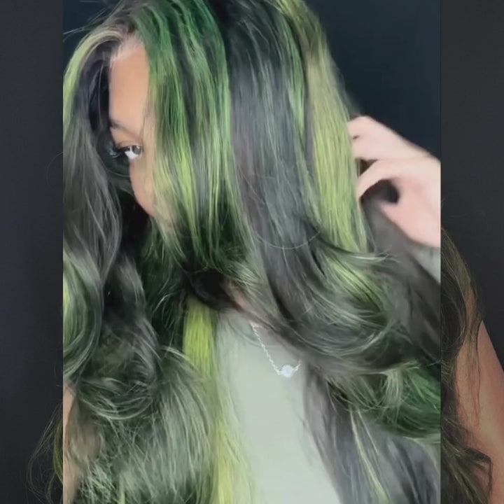 SZC Black With Green Highlights 13x4 Lace Front Virgin Human Hair Wig