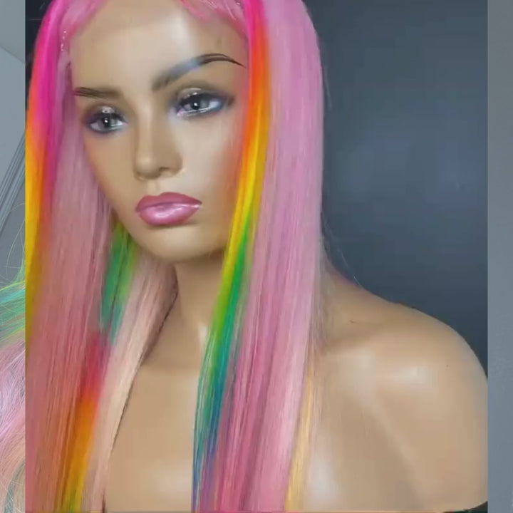 SZC Ombre Ginger Yellow Green Blue Pink Highlight Virgin Human Hair Wigs