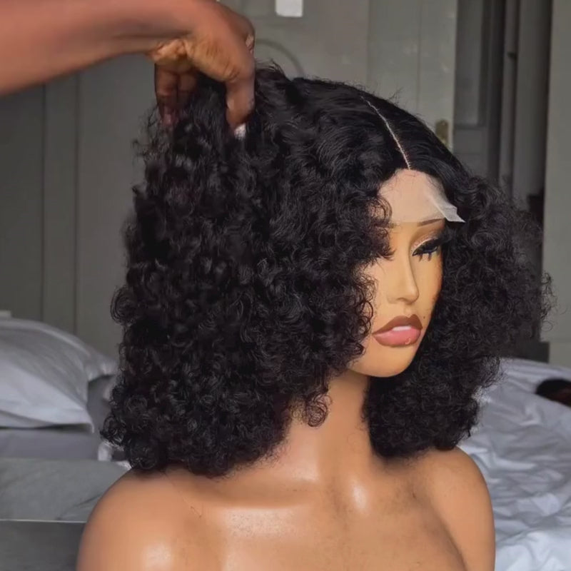 SZC Natural Coily Curly Short Bob 13x4 Lace Frontal Human Hair Wigs