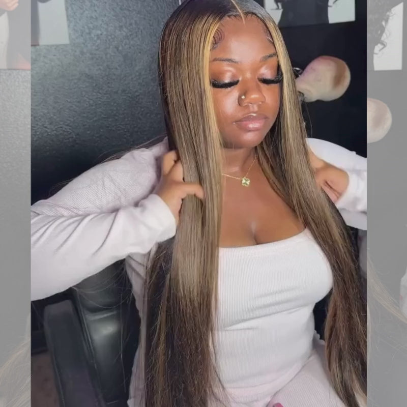 SZC 30 32 34 36 38 40 42 inch Red Brown Blonde Highlights 13x4 Lace Front Human Hair Wigs