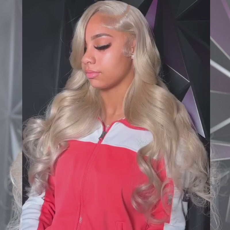 SZC Platinum Strawberry Honey Blonde Body Wave Lace Front Human Hair Wigs