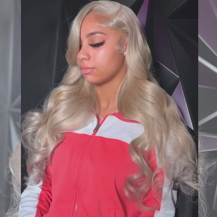 SZC Platinum Strawberry Honey Blonde Body Wave Lace Front Human Hair Wigs