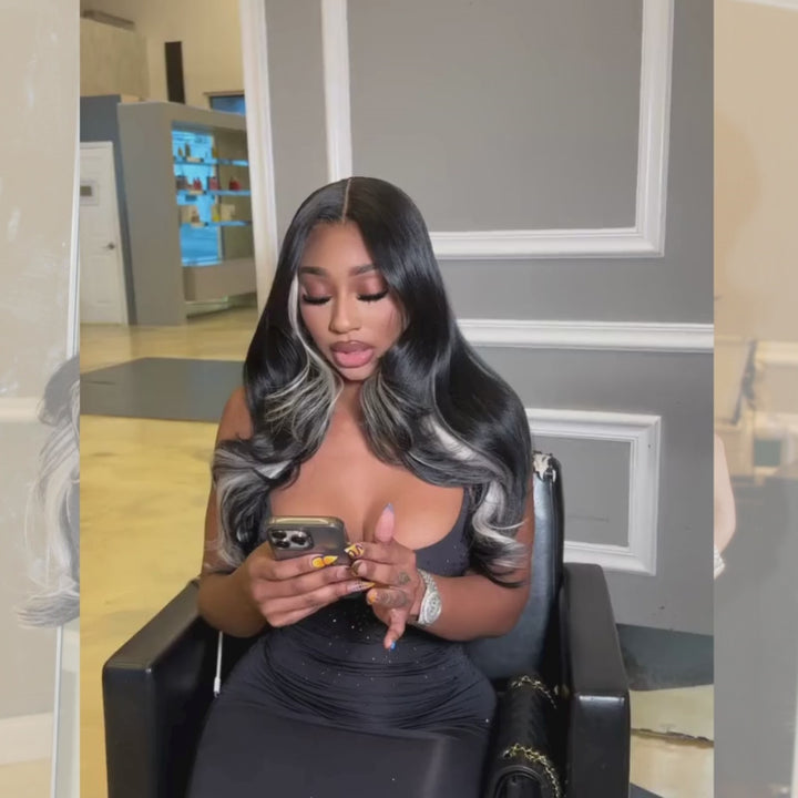 SZC Black With Gray Blonde Streaks 13x4 Lace Front Virgin Human Hair Wigs