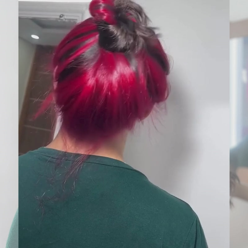 SZC Peekaboo Dark Brown Hot Pink Streaks 13x4 Lace Front Human Hair Wigs