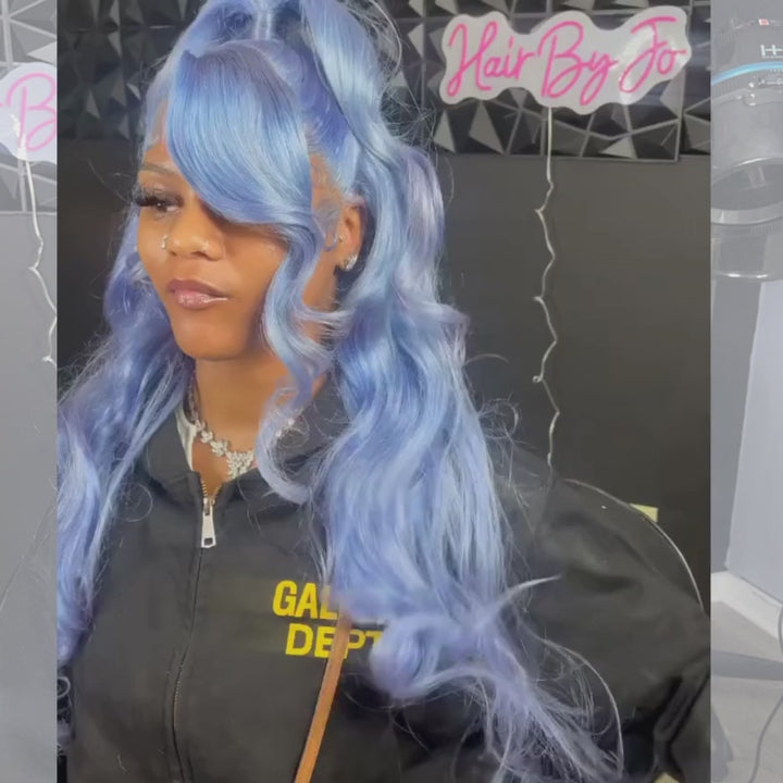 SZC Pastel Blue 200 Density 13x4 Lace Front Virgin Human Hair Wigs
