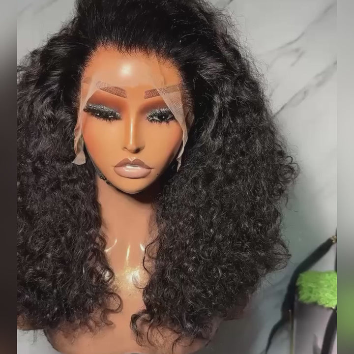 SZC Bouncy Crimped Loose Curls 250 300 Density 13x4 Lace Front Human Hair Wigs