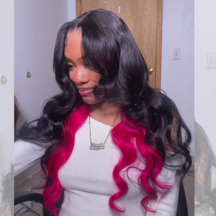 SZC Peekaboo Black Red Two Tones 13x4 Lace Front Human Hair Wigs