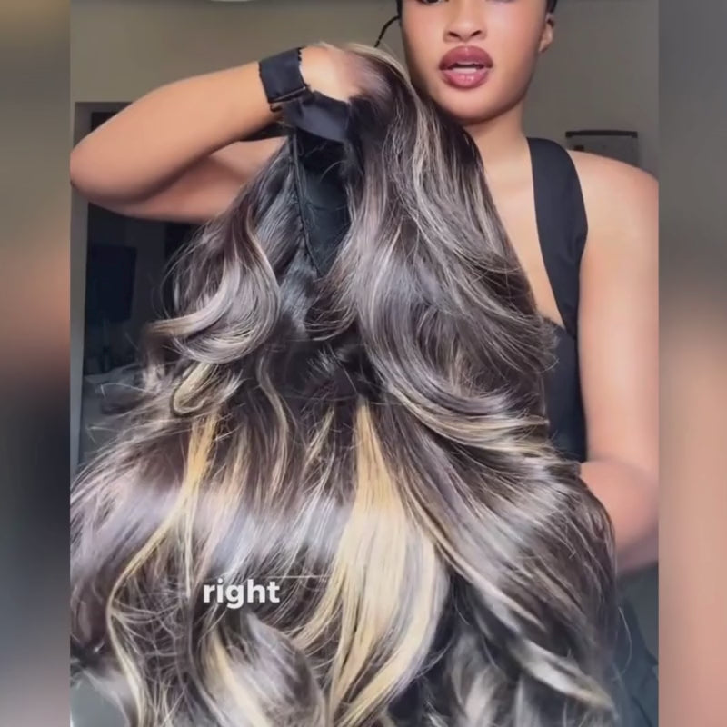 SZC 250 300 Density Black With Brown Highlights 13x4 Lace Front Virgin Human Hair Wigs