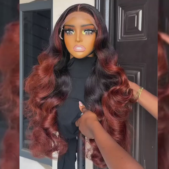 SZC Ombre Copper Brown Bouncy Loose Curls 13x4 Lace Front Human Hair Wigs