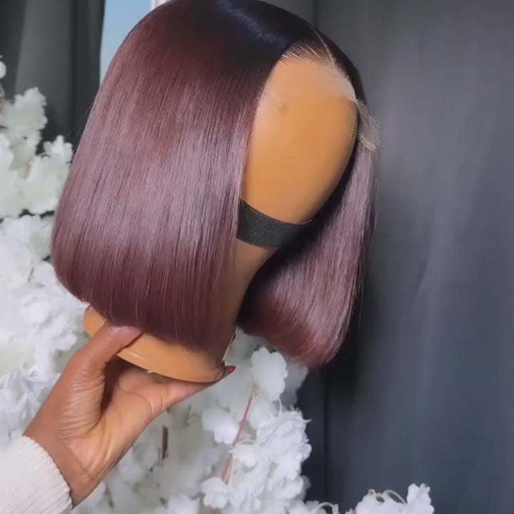 SZC 8 10 12inch Short Bob Chestnut Burgundy Red Chocolate Brown Elegant 13x4 Lace Frontal Human Hair Wigs
