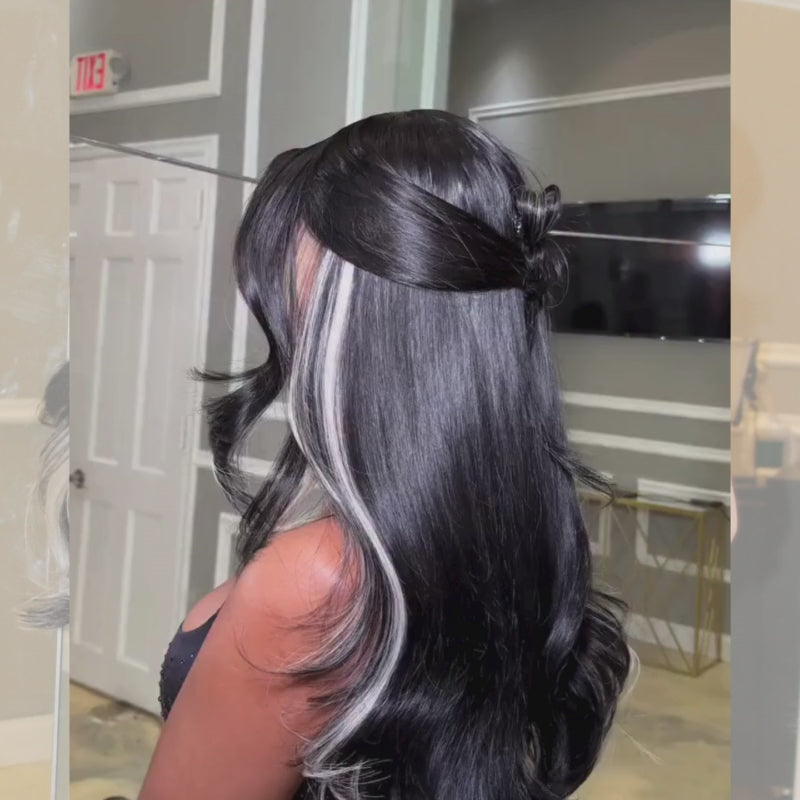 SZC Black With Gray Blonde Streaks 13x4 Lace Front Virgin Human Hair Wigs