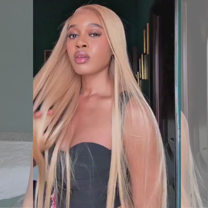 SZC Strawberry Honey Blonde Bone Straight 13x4 Lace Front Remy Human Hair Wigs