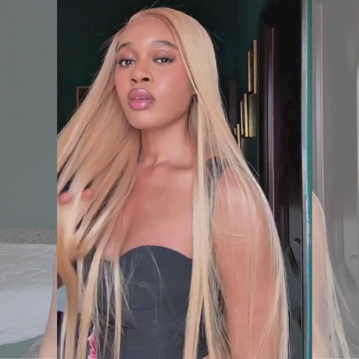 SZC Strawberry Honey Blonde Bone Straight 13x4 Lace Front Remy Human Hair Wigs