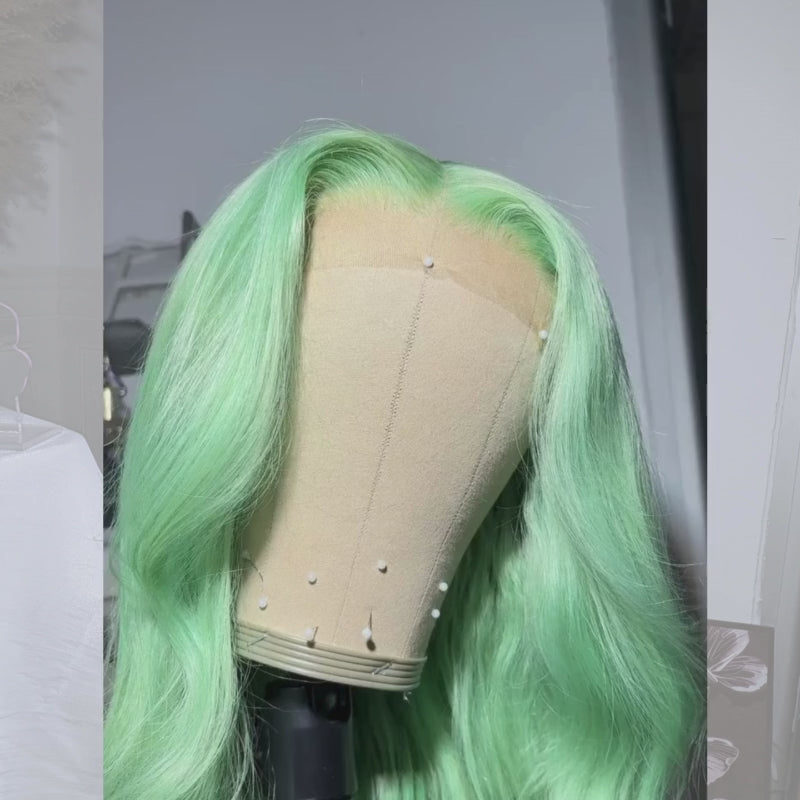 SZC Pastel Ice Mint Green 13x4 Lace Front Virgin Human Hair Wigs 200 Density
