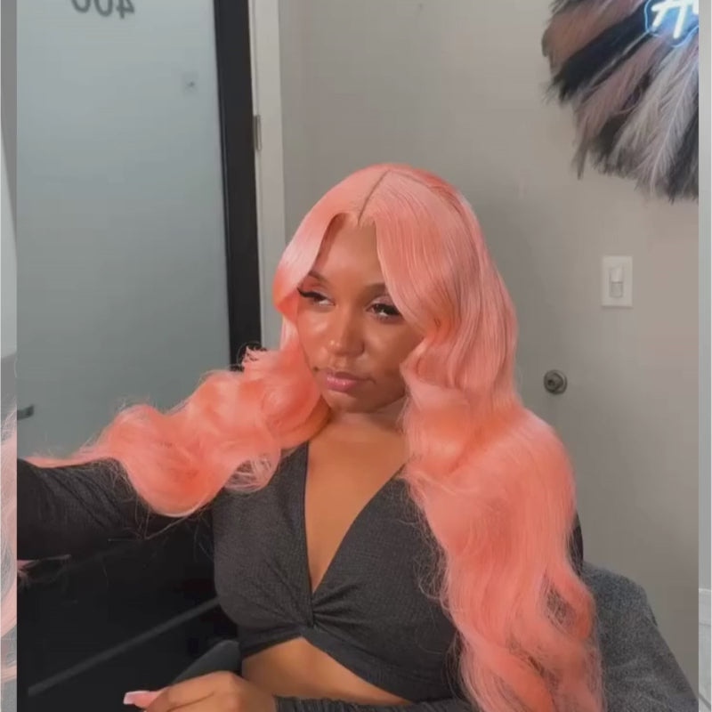 SZC Pink Body Wave Curls 13x4 Lace Front Virgin Human Hair Wigs 200 Density
