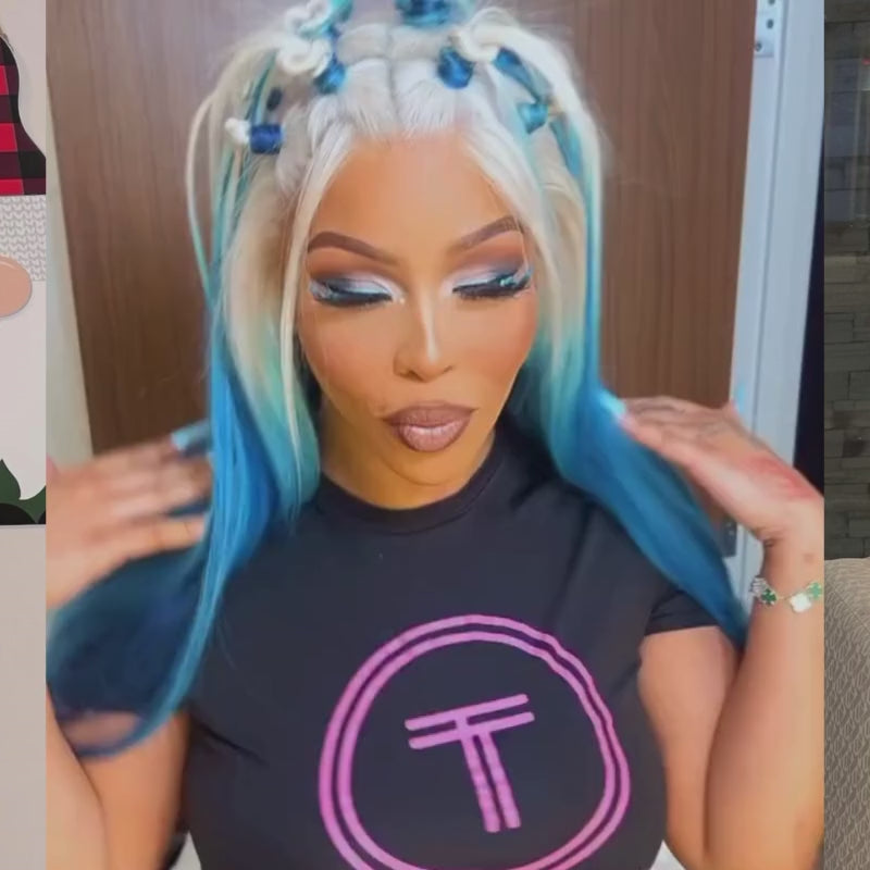 SZC Ombre Blonde Blue Straight 13x4 Transparent Lace Front Human Hair Wig