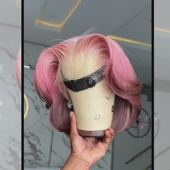 SZC Ombre Pink Brown 8 10 12 inch Short Bob 13x4 Lace Front Human Hair Wig