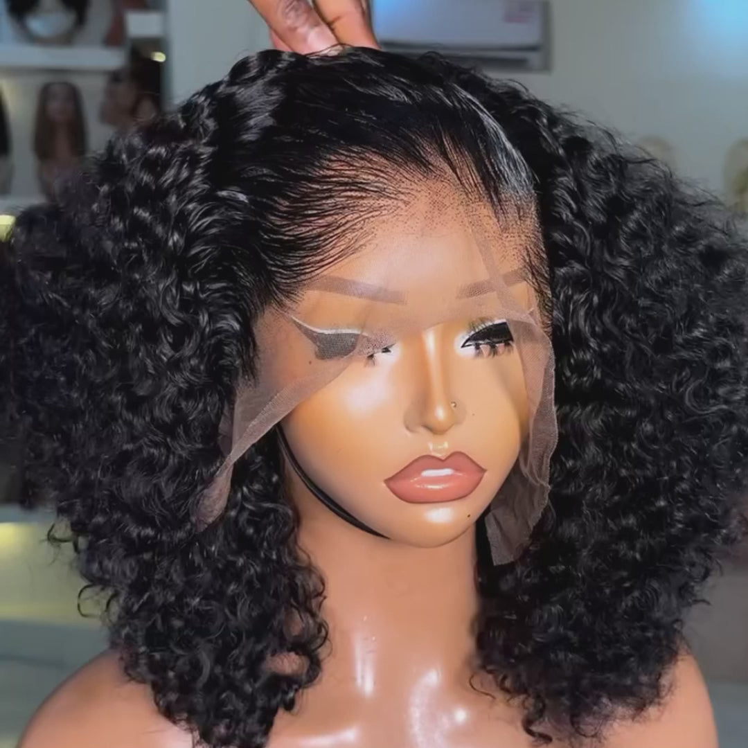 SZC Short Bob Fluffy Cute Kinky Curly 13x4 Lace Front Virgin Human Hair Wigs