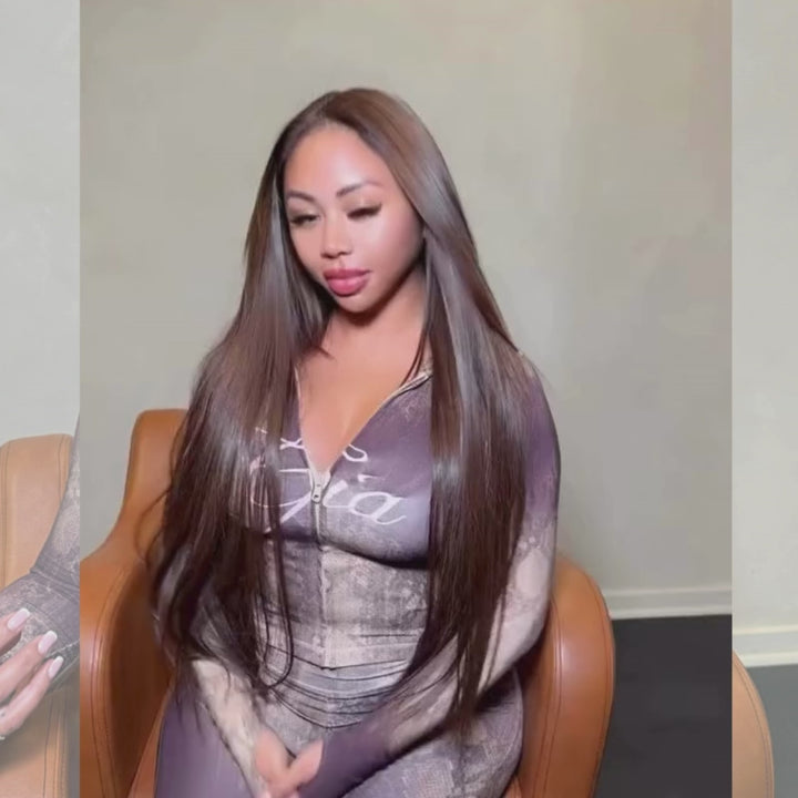 SZC 300 Density Chocolate Brown Bone Straight 13x4 Lace Front Human Hair Wigs