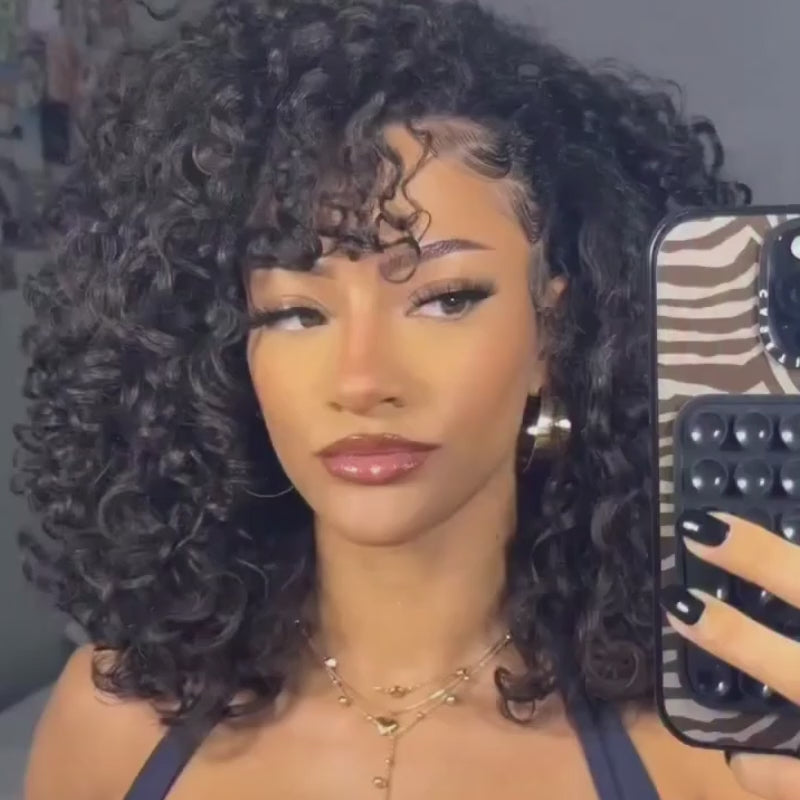 SZC Tight 3B 3C Curly Short Bob Shoulder Length 13x4 Lace Frontal Human Hair Wigs