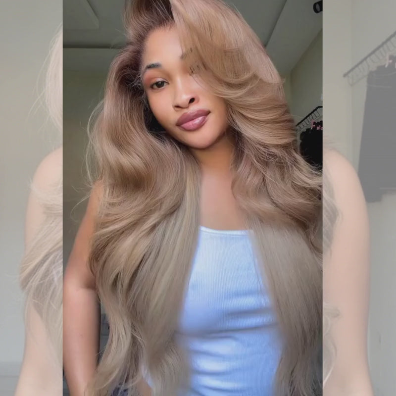 SZC Champagne Ash Blonde 13x4 Lace Front Virgin Human Hair Wigs 200 Density