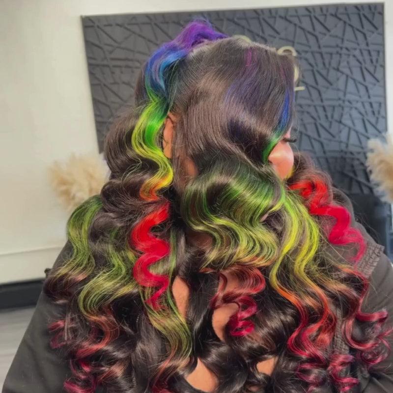 SZC Black With Green Blue Red Purple 13x4 HD Lace Front Human Hair Wigs