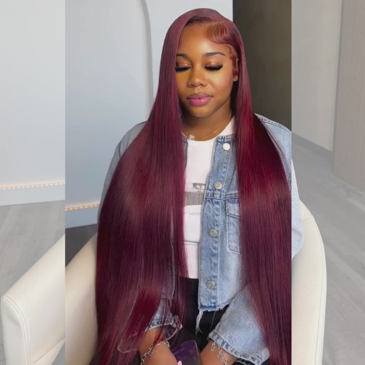 SZC 30 32 34 36 38 40 42 inch Red Brown Blonde Highlights 13x4 Lace Front Human Hair Wigs