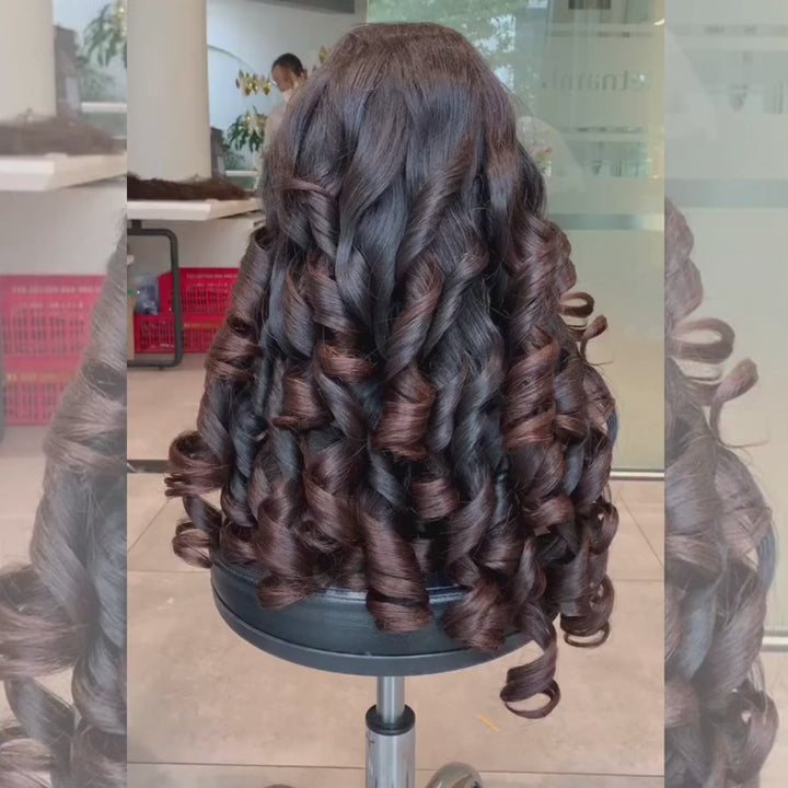 SZC Ombre Black Dark Chocolate Brown Full Bouncy Loose Spiral Curls 13X4 Lace Front Human Hair Wigs 250 300 Density