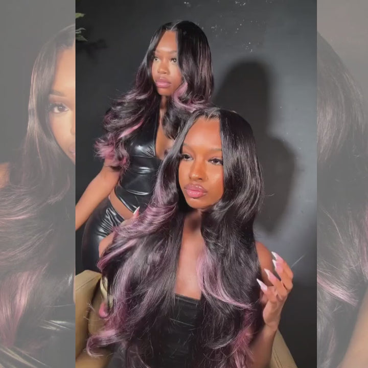 SZC Black With Purple Highlights 13x4 Lace Front Human Hair Wig 200 Density