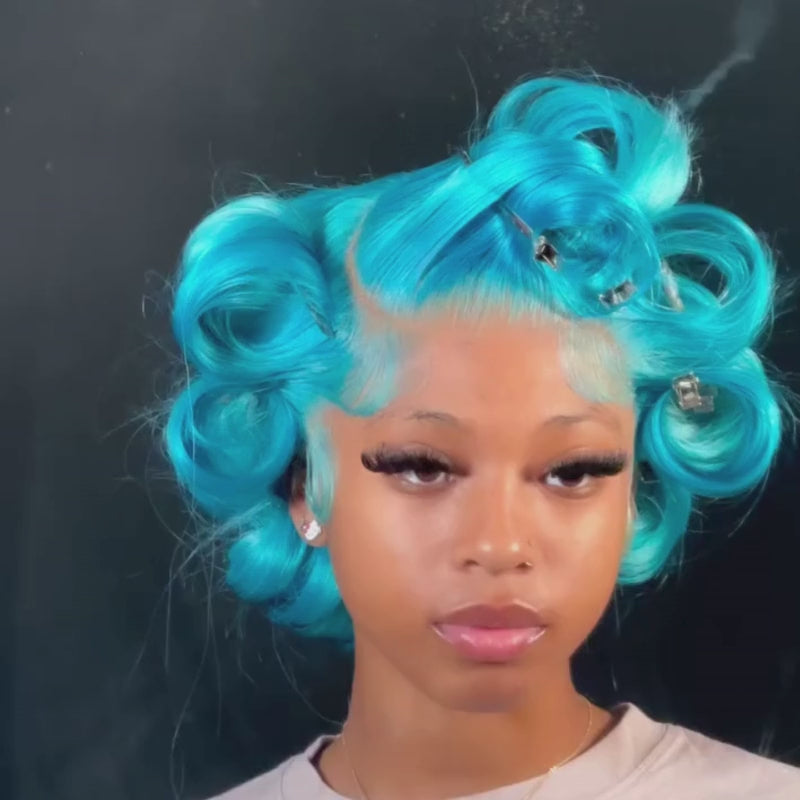 SZC Pastel Ocean Blue 200 Density HD Lace Front Body Wave Virgin Hair Wig