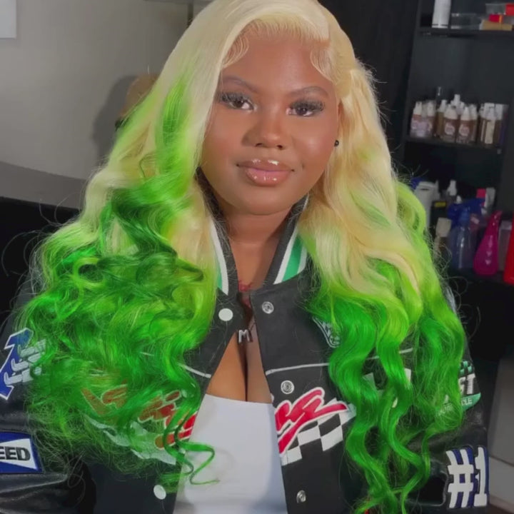SZC Ombre Blonde Green Body Wave 13x4 HD Lace Front Virgin Human Hair Wigs