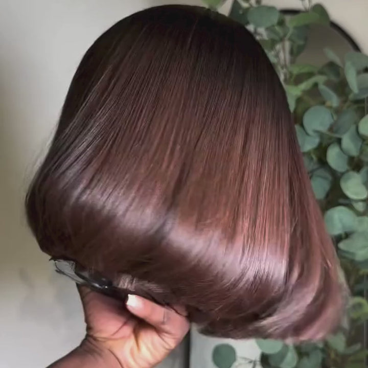 SZC 8 10 12inch Short Bob Chestnut Burgundy Red Chocolate Brown Elegant 13x4 Lace Frontal Human Hair Wigs