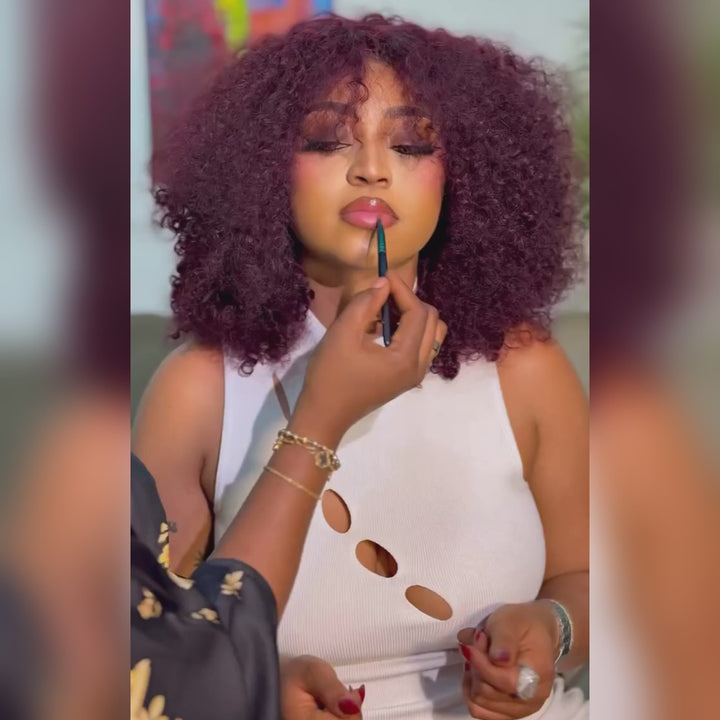 SZC 99J Dark Burgundy Kinky Curly Bob 13x4 Lace Front Human Hair Wig