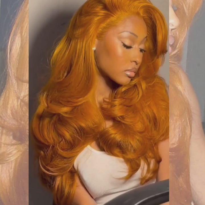 SZC Vibrant Pumpkin Copper Orange 13x4 Lace Front Virgin Human Hair Wig