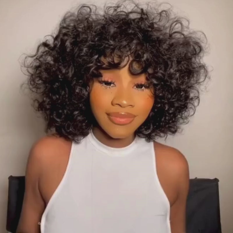 SZC Elegant Short Bob Bouncy Loose Curls 13x4 Lace Front Virgin Human Hair Wig